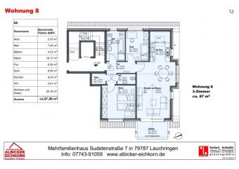 3 Zi. DG mit Balkon ca.87 m² - Wohnung 8 - Sudetenstr. 7, 79787 Lauchringen - Neubau Wohnung kaufen 79787 Lauchringen Bild mittel