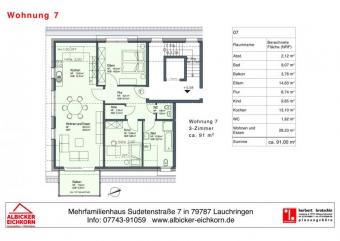 3 Zi. DG mit Balkon ca.91 m² - Wohnung 7 - Sudetenstr. 7, 79787 Lauchringen - Neubau Wohnung kaufen 79787 Lauchringen Bild mittel