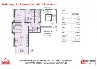 3 Zi. OG mit Balkon ca.85 m² - Wohnung 4 - Sudetenstr. 7, 79787 Lauchringen - Neubau Wohnung kaufen 79787 Lauchringen Bild mittel